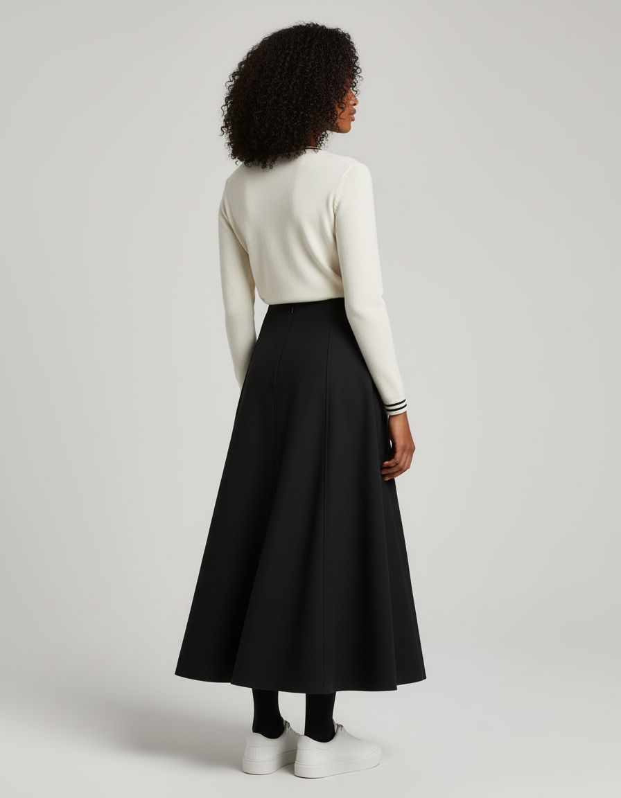 Jupe Longue Noire Évasée Fluide