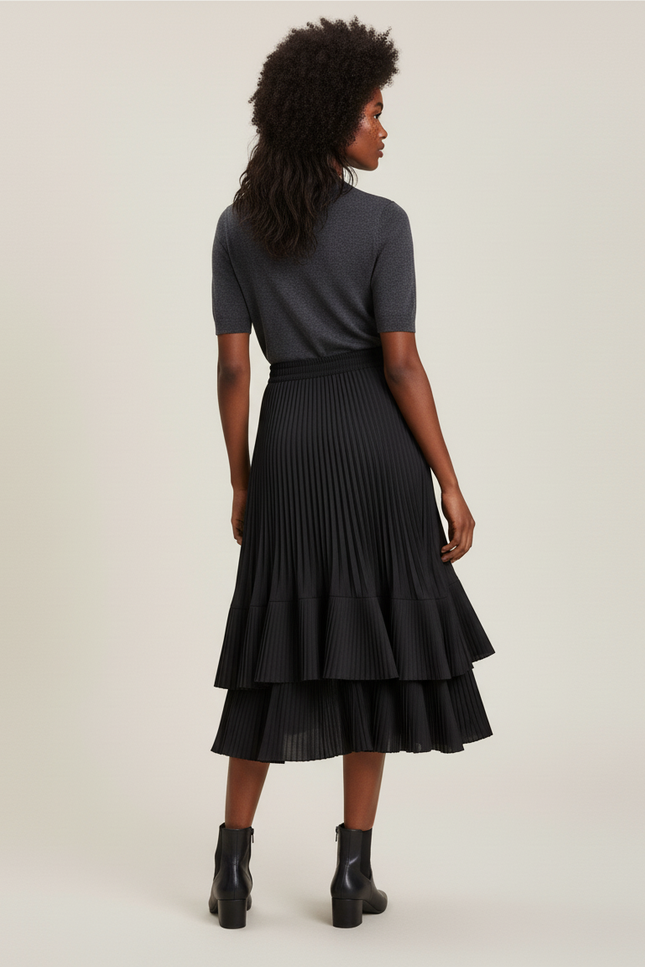 Jupe Longue Plissee Noire Femme