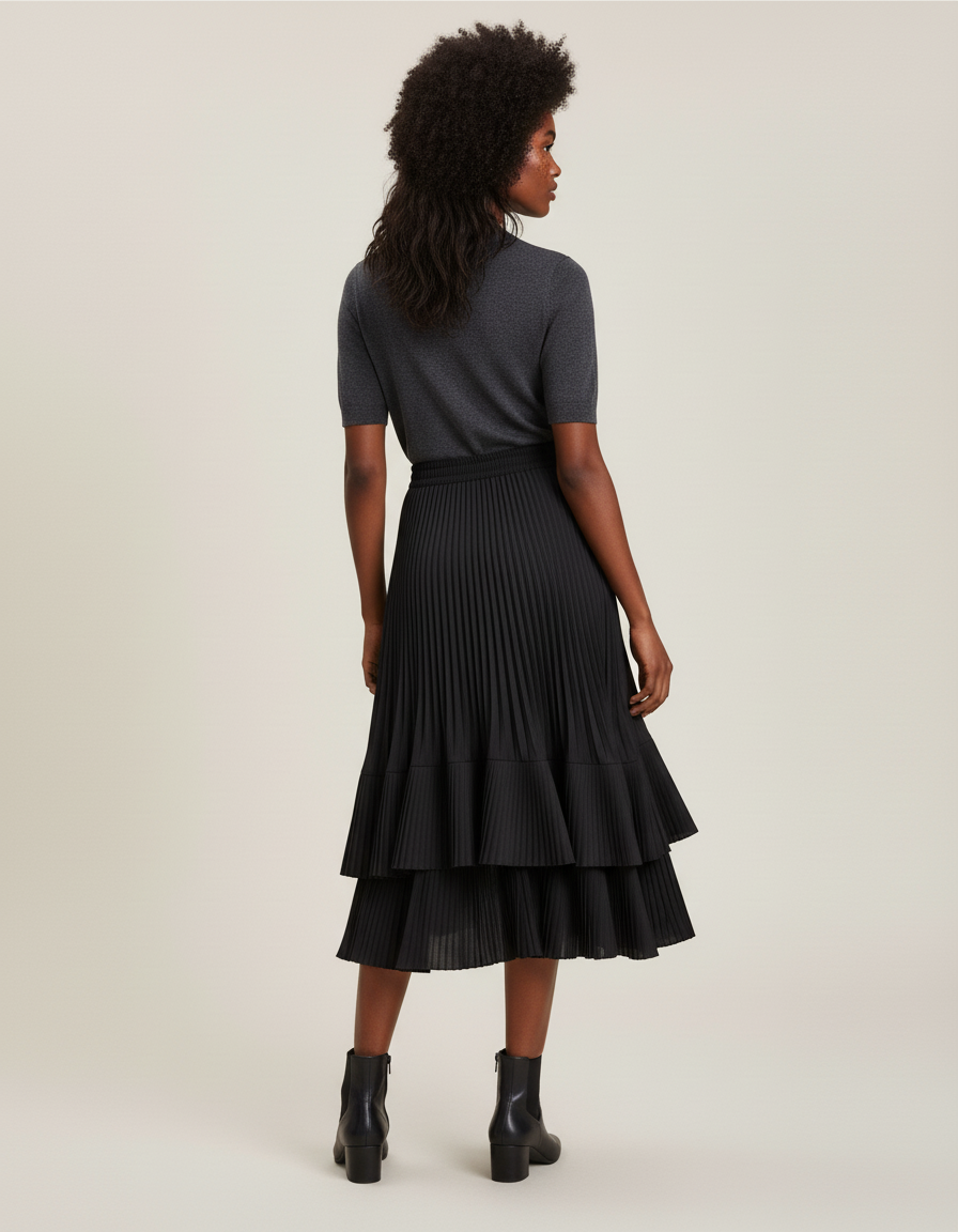 Jupe Longue Plissee Noire Femme