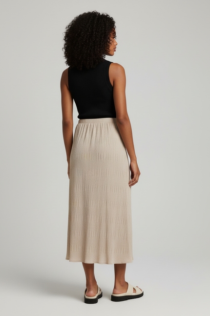 Jupe Longue Beige Plissée Fluide