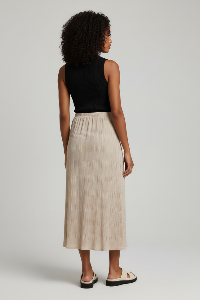 Jupe Longue Beige Plissée Fluide
