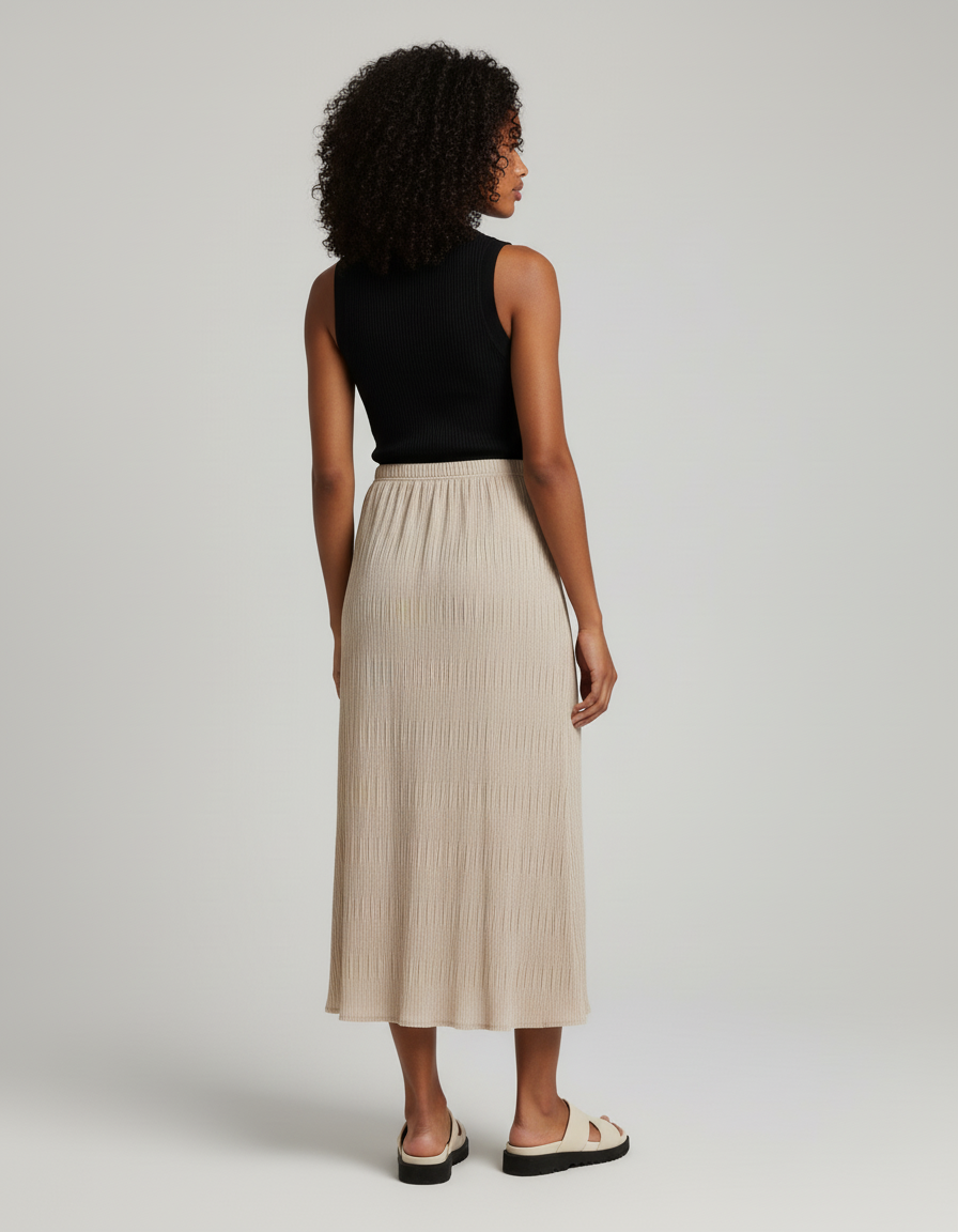 Jupe Longue Beige Plissée Fluide