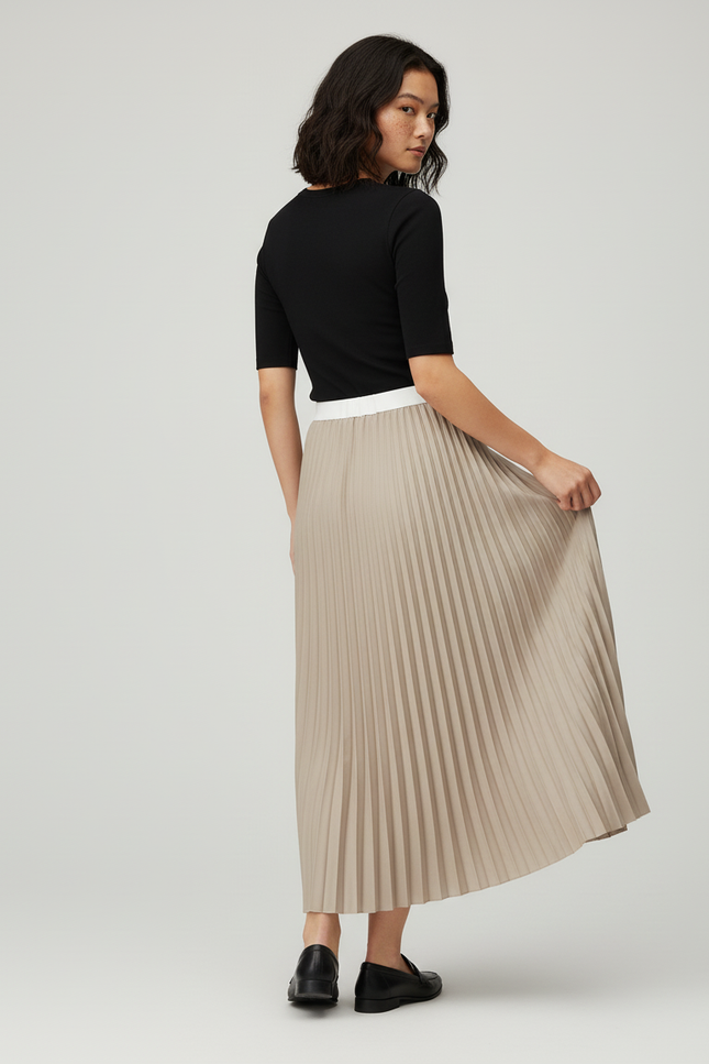 Jupe Plissée Longue Beige
