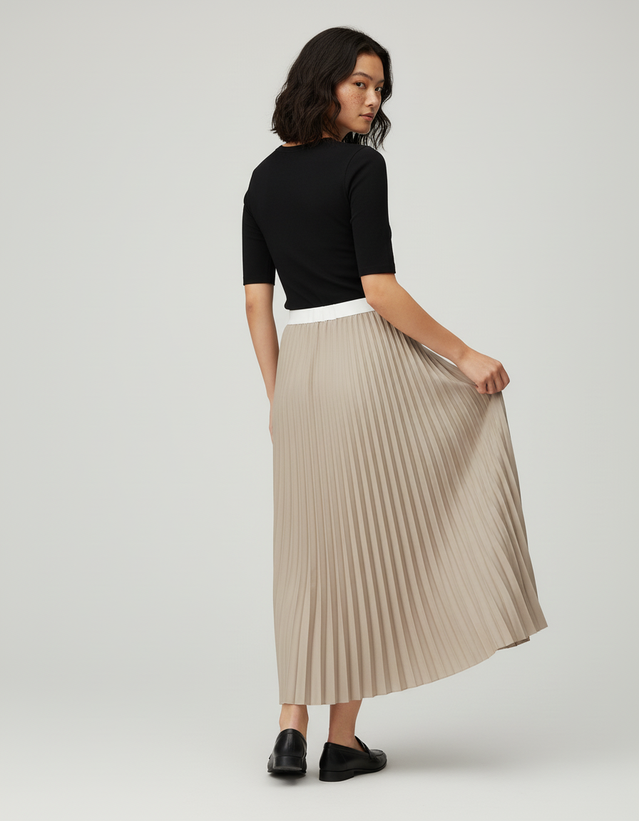 Jupe Plissée Longue Beige