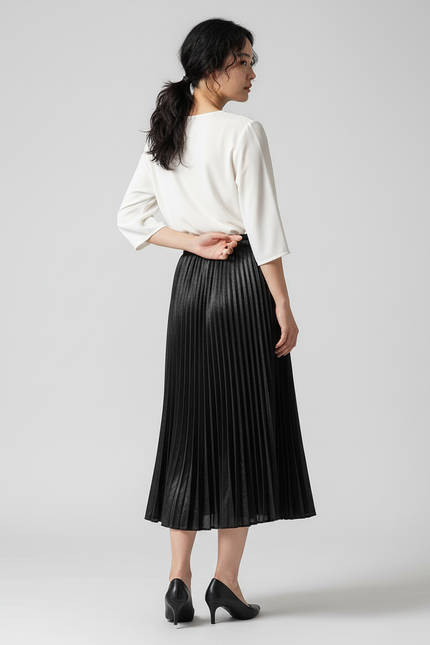 Jupe Longue Noire Plissée Élégante Chic