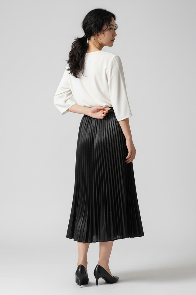 Jupe Longue Noire Plissée Élégante Chic