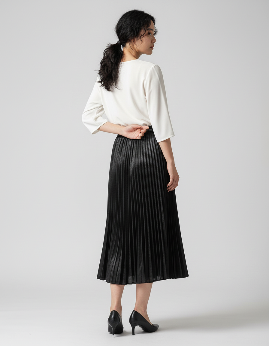 Jupe Longue Noire Plissée Élégante Chic