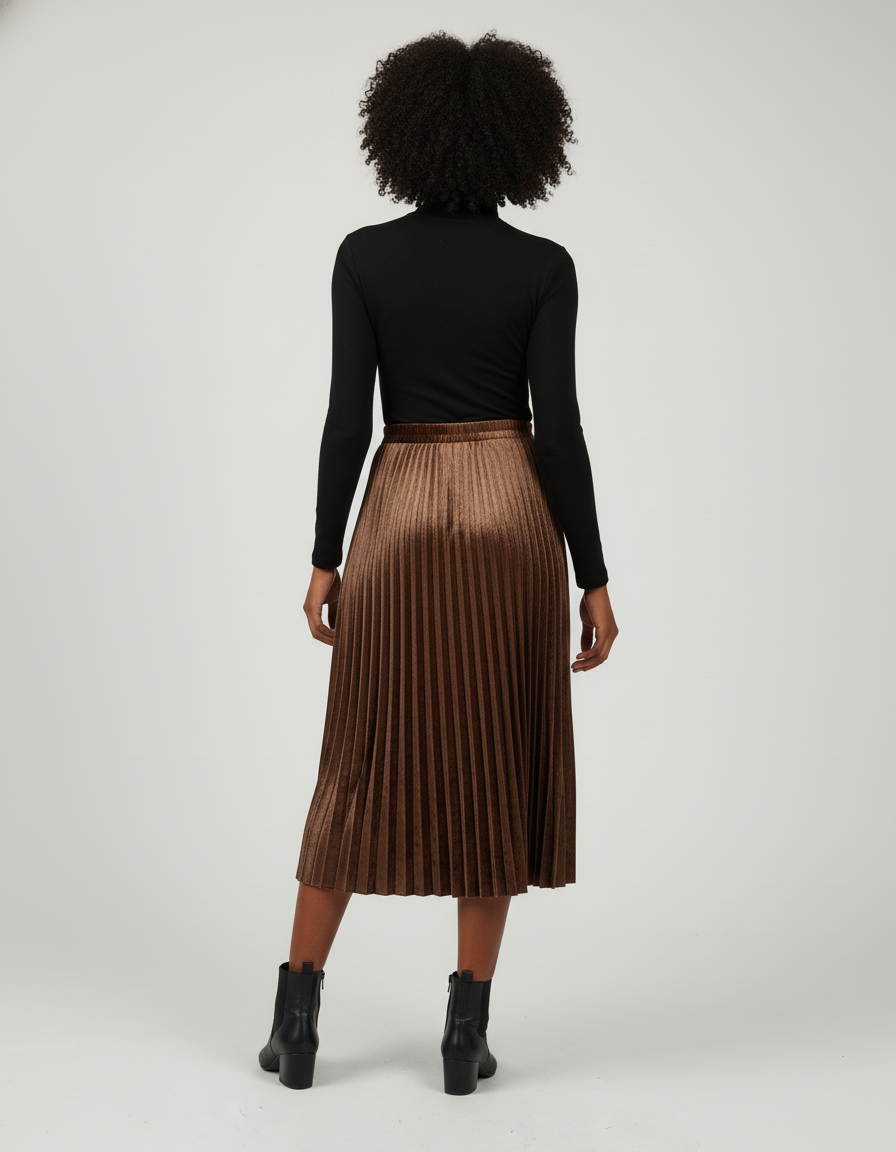Jupe Longue Velours Plissée Chic