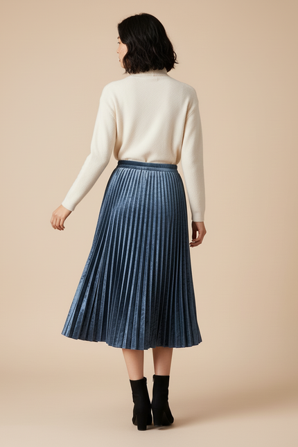 Jupe Longue Velours Plissée Élégante Hiver