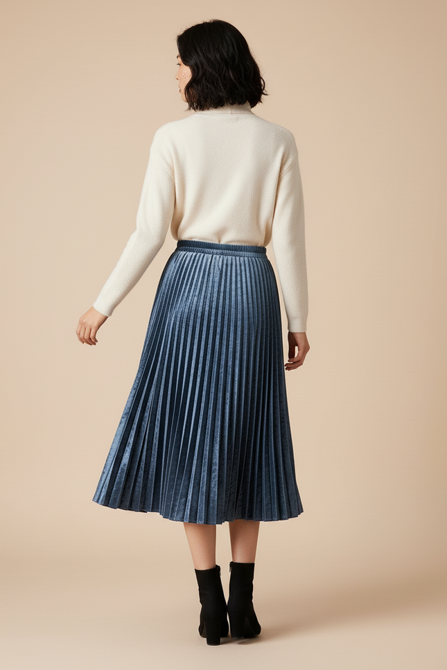 Jupe Longue Velours Plissée Élégante Hiver