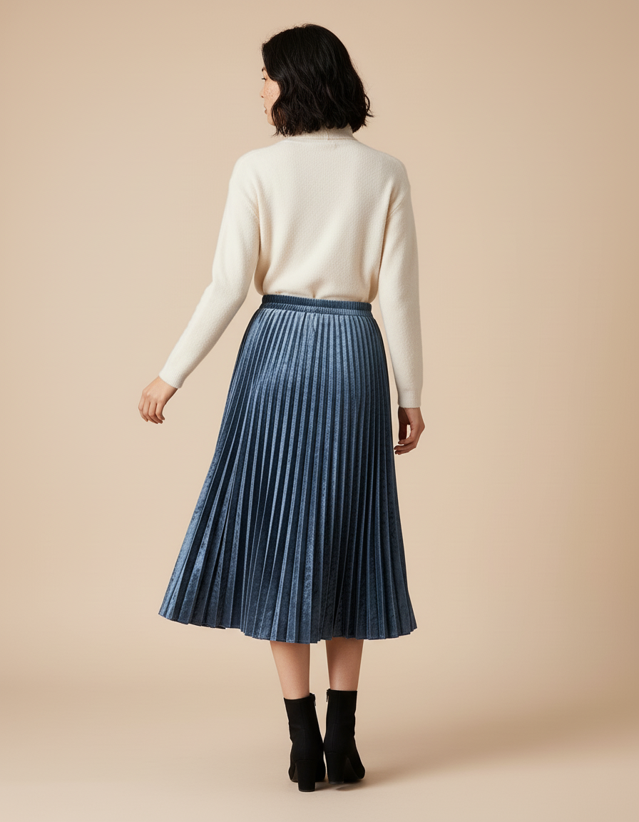 Jupe Longue Velours Plissée Élégante Hiver