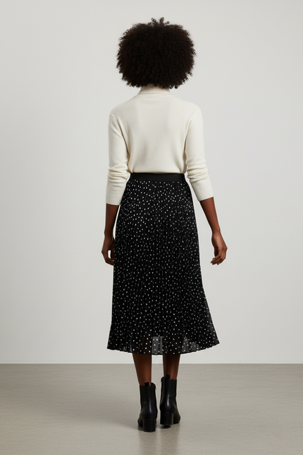 Jupe Longue Plissée À Pois Fluide Chic