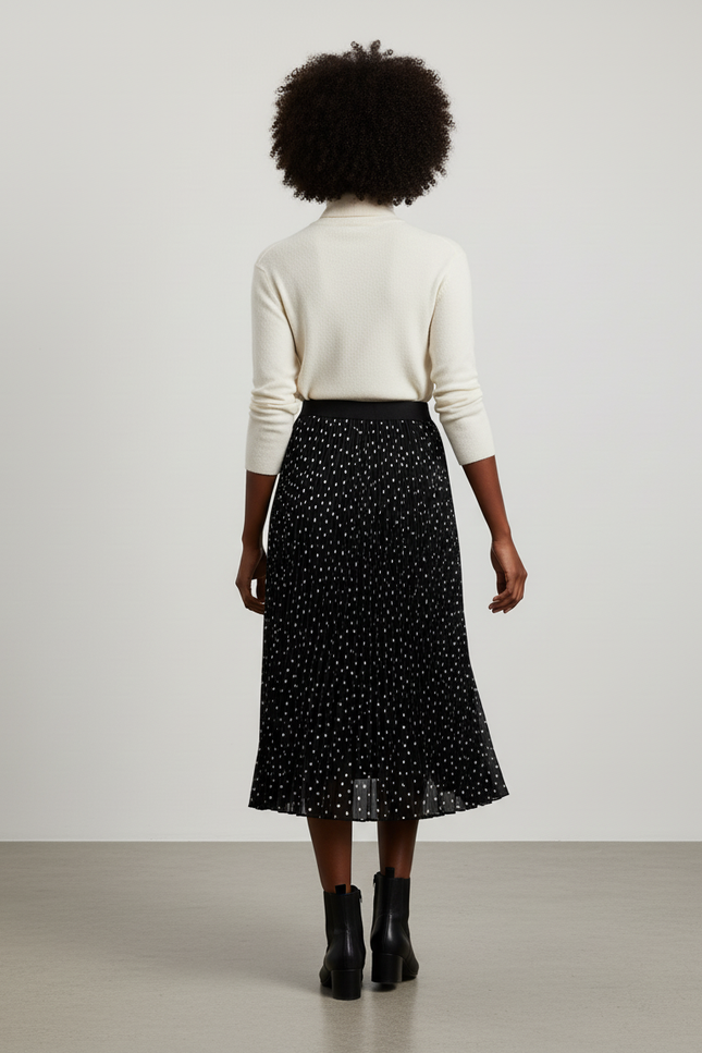 Jupe Longue Plissée À Pois Fluide Chic