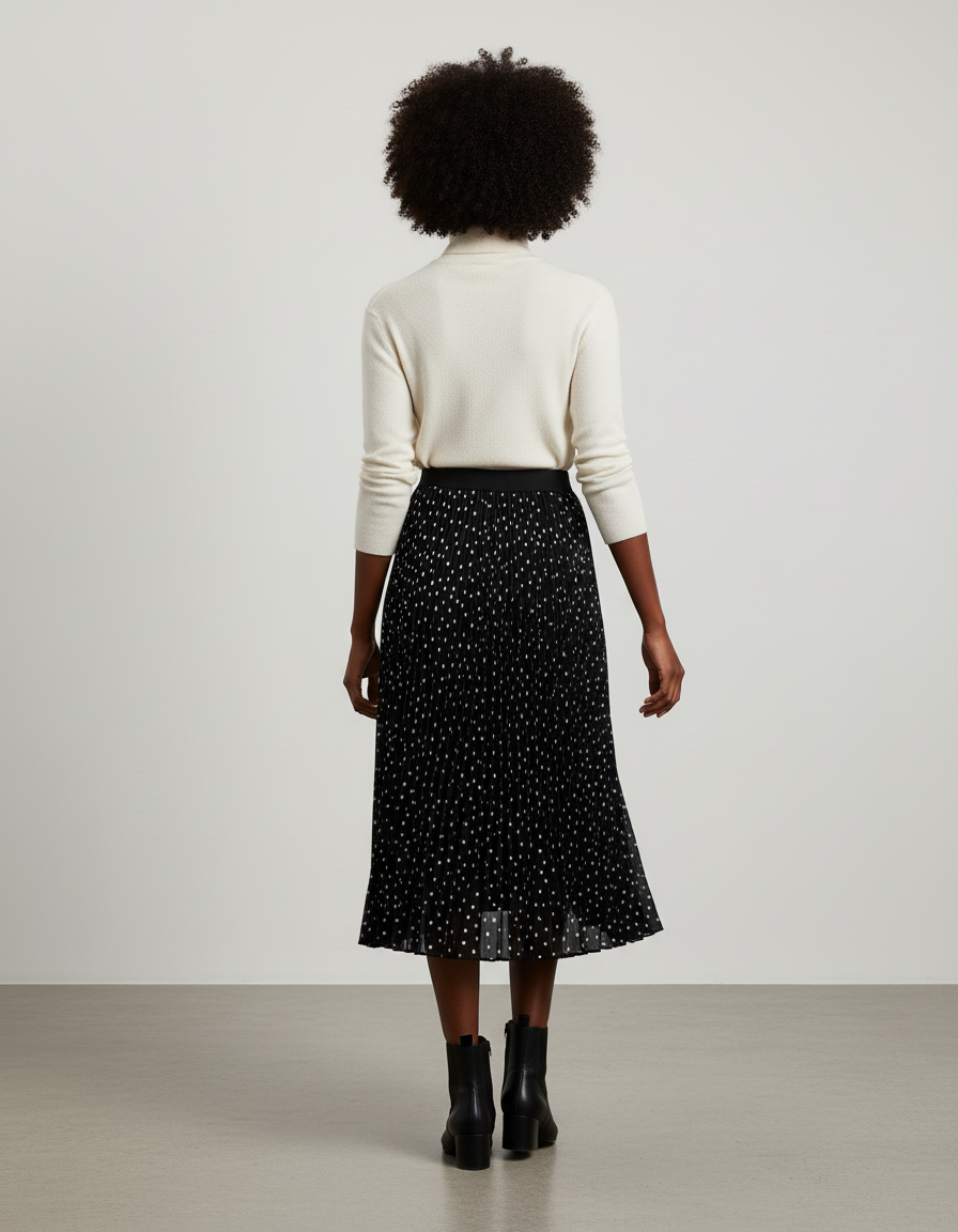 Jupe Longue Plissée À Pois Fluide Chic