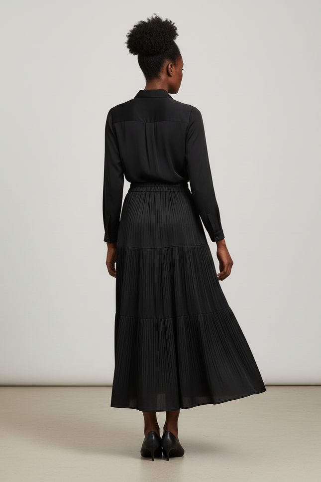 Jupe Longue Plissée À Volants Fluide