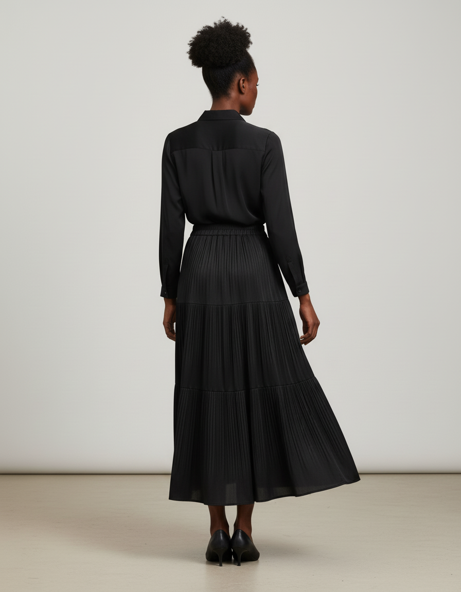 Jupe Longue Plissée À Volants Fluide