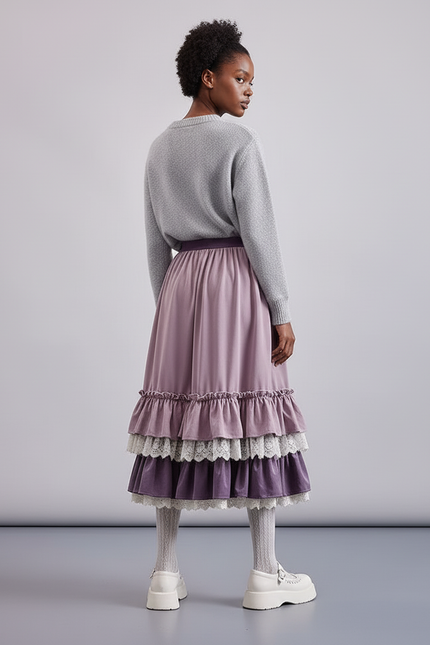 Jupe Longue Velours Dentelle Élégante