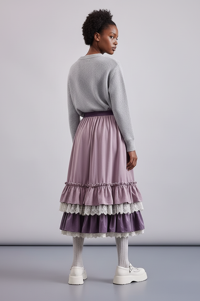 Jupe Longue Velours Dentelle Élégante