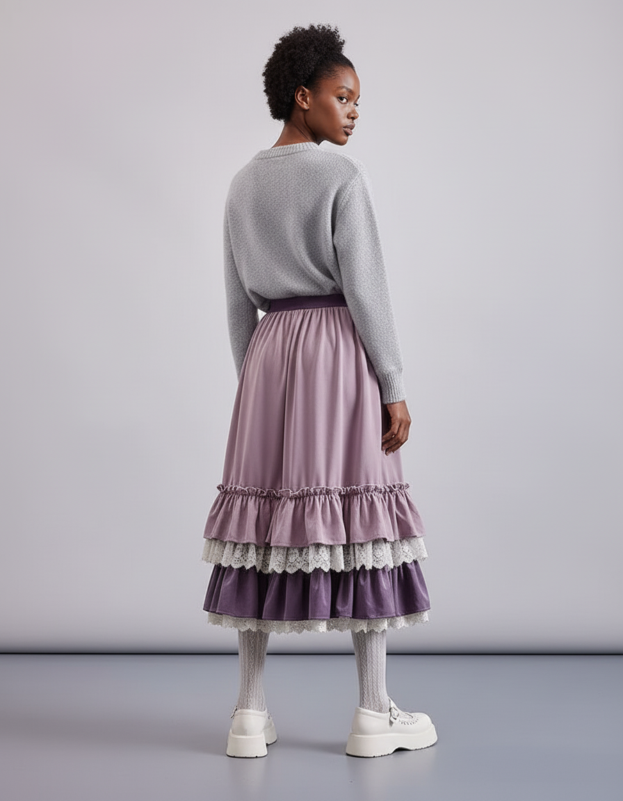 Jupe Longue Velours Dentelle Élégante