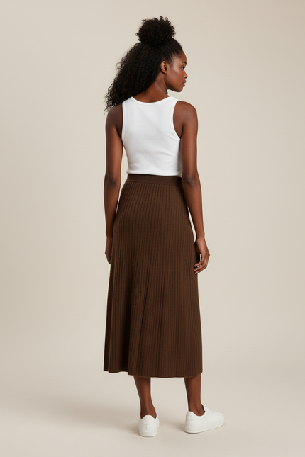 Jupe Longue Marron Côtelée Élégante Mode
