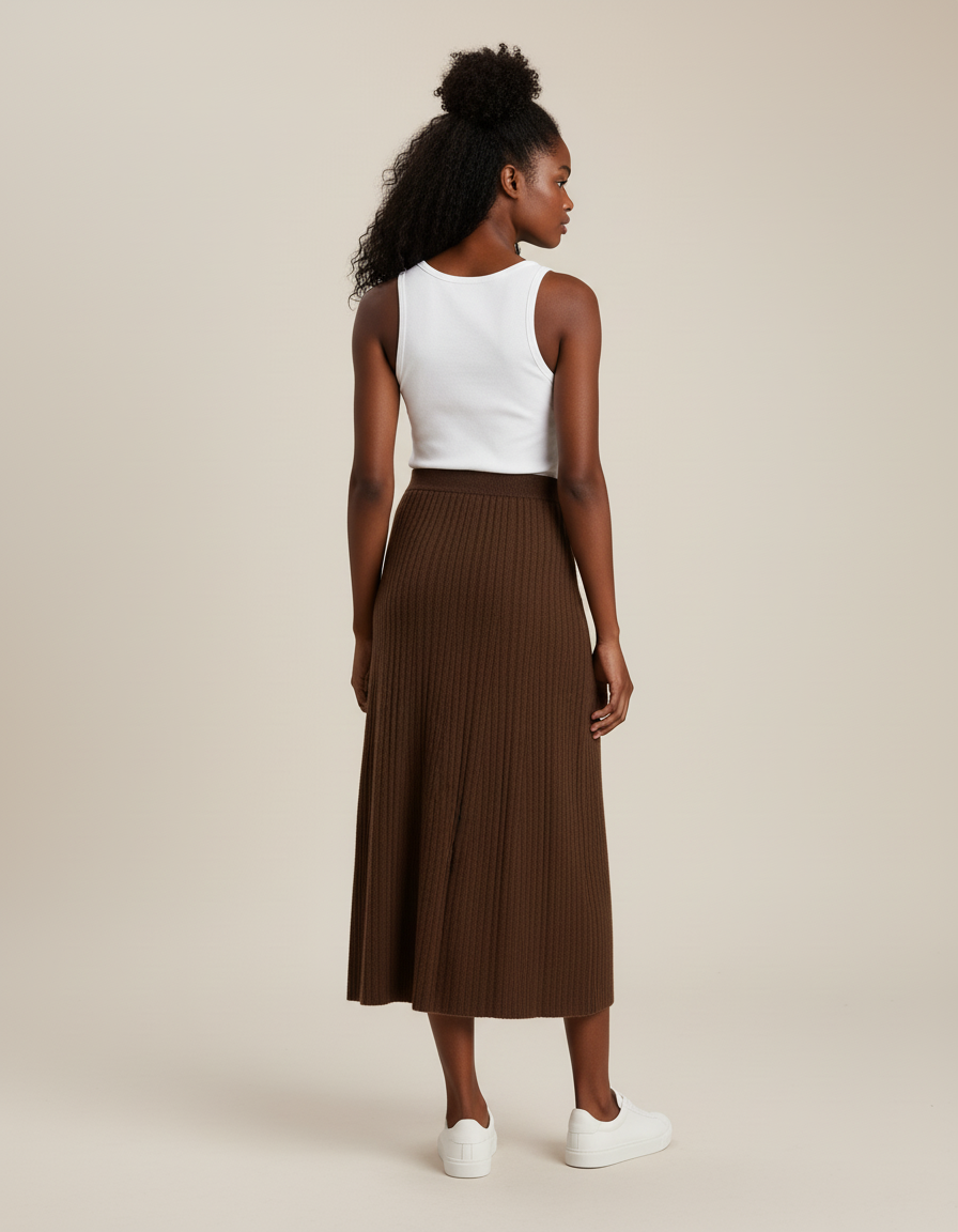 Jupe Longue Marron Côtelée Élégante Mode