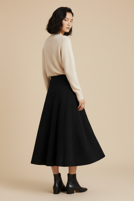 Jupe Longue Noire Plissée Élégante Tendance Chic