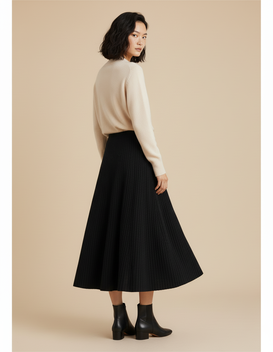 Jupe Longue Noire Plissée Élégante Tendance Chic