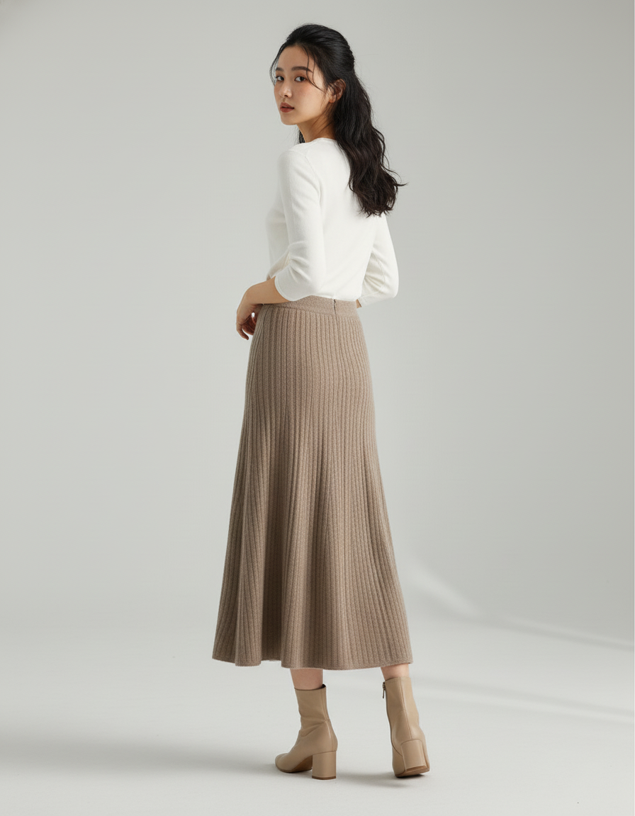 Jupe Longue Plissée Marron Élégante