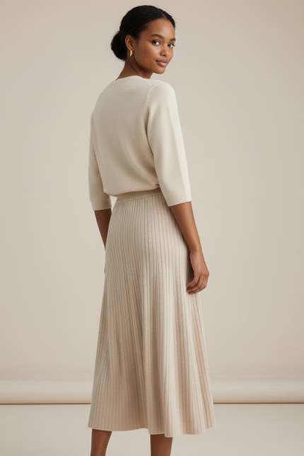 Jupe Longue Beige Côtelée Élégante