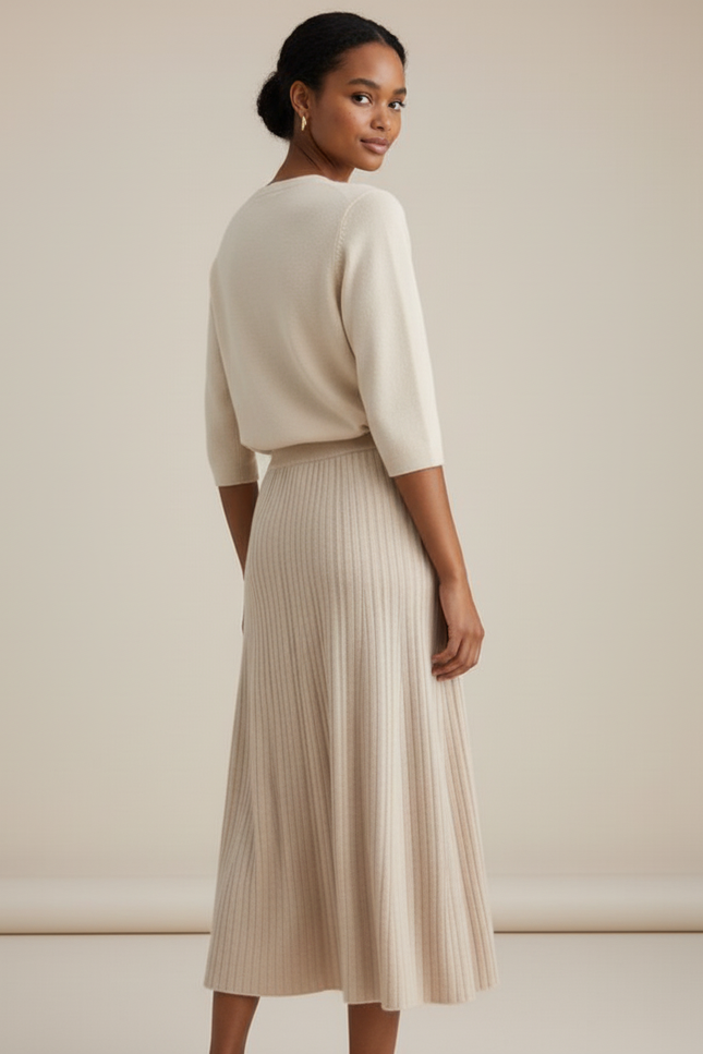 Jupe Longue Beige Côtelée Élégante