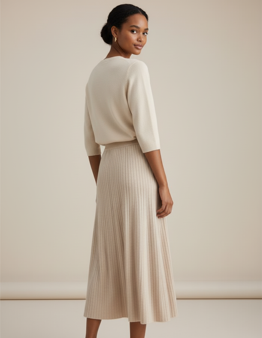 Jupe Longue Beige Côtelée Élégante