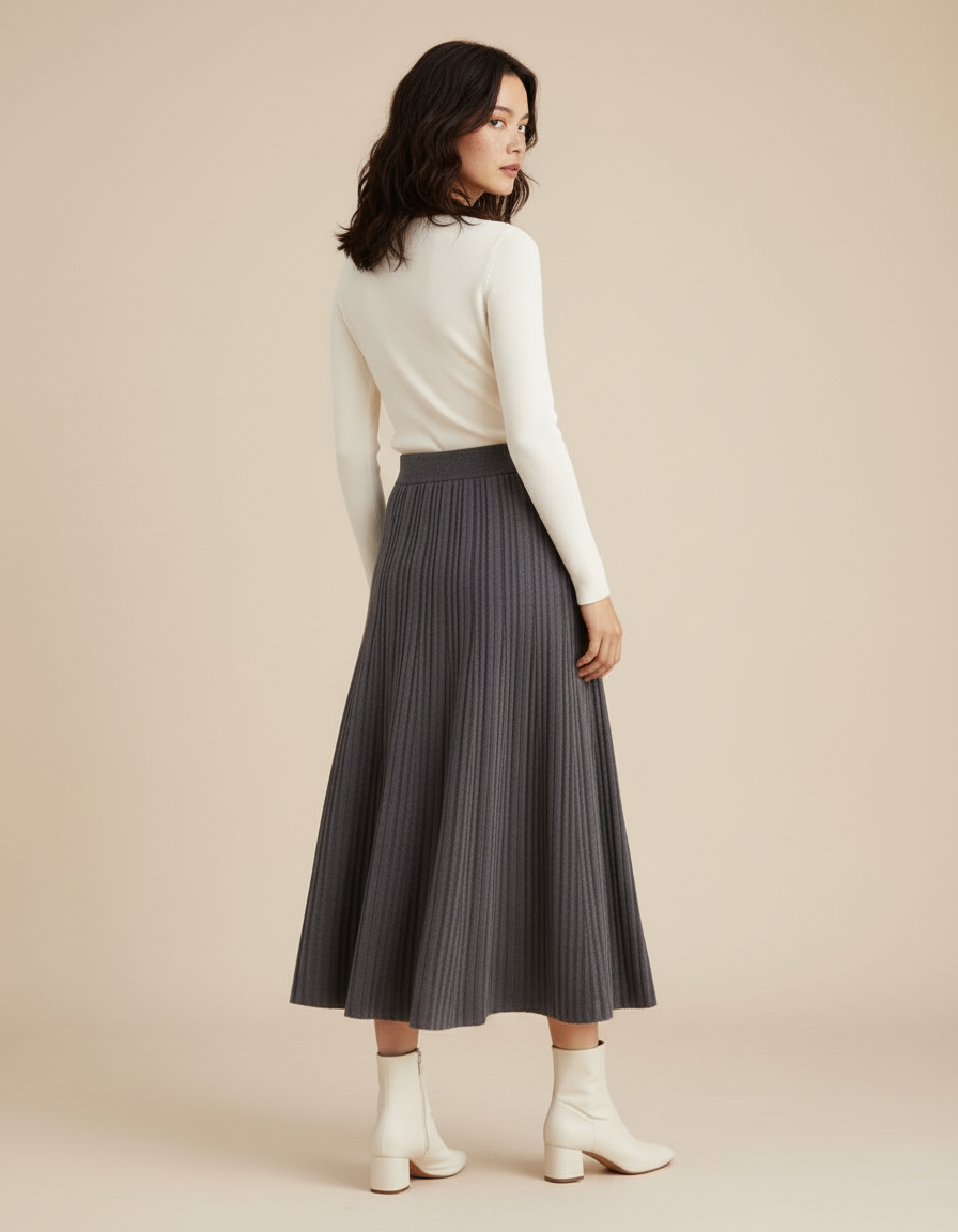 Jupe Longue Grise Plissée Élégante Chic