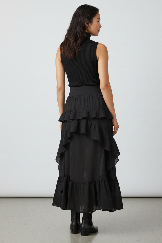 Jupe Longue À Volants Asymétrique Gothique