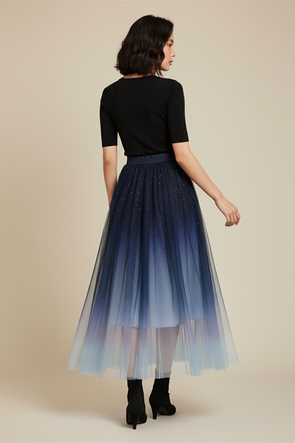 Jupe Longue Dégradée Pailletée Plissée