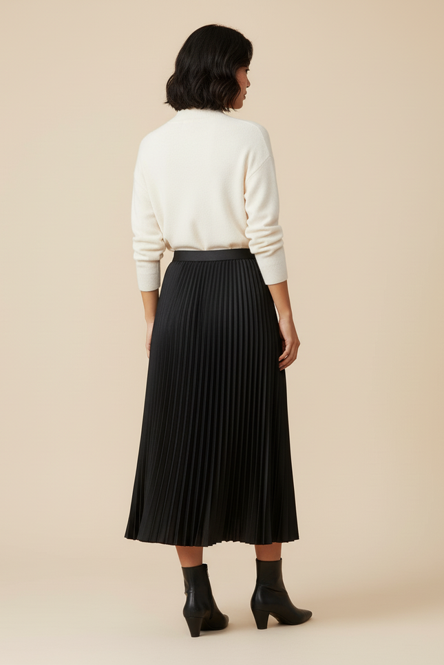 Jupe Noir Longue Plissée