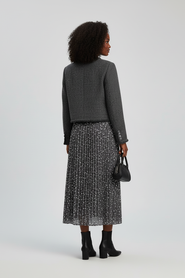 Jupe Longue Grise Pailletée Élégante