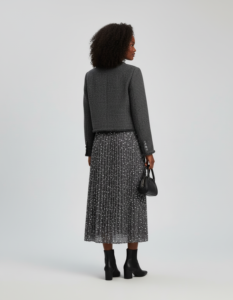 Jupe Longue Grise Pailletée Élégante