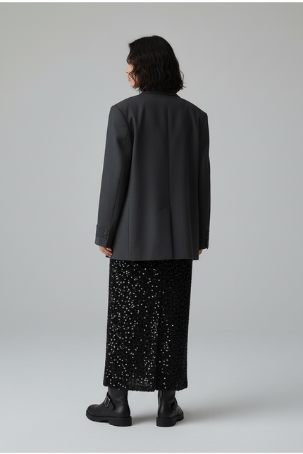 Jupe Longue Noire À Sequins Élégante