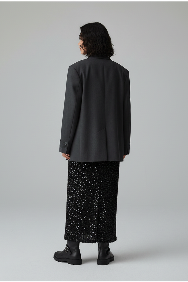 Jupe Longue Noire À Sequins Élégante