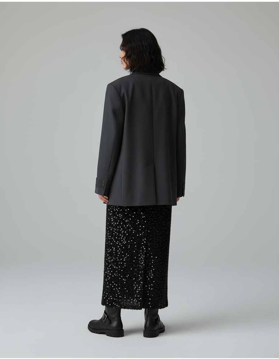 Jupe Longue Noire À Sequins Élégante