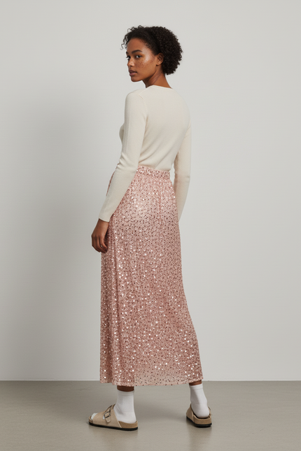 Jupe Longue Pailletée Rose Élégante