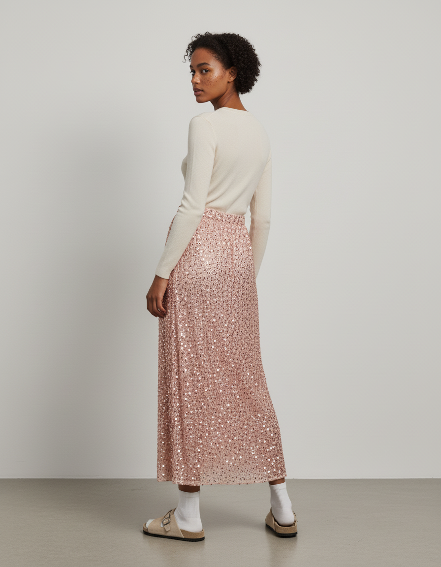 Jupe Longue Pailletée Rose Élégante