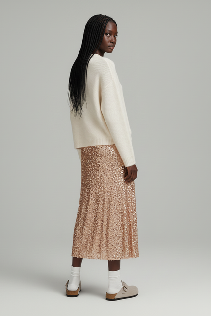 Jupe Longue Paillettes Rose Gold Élégante