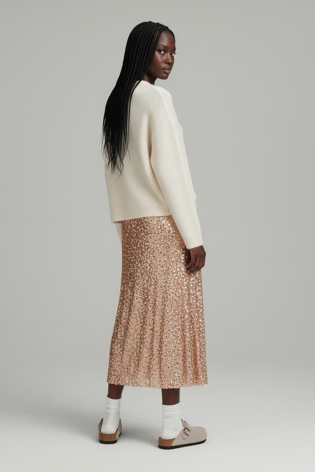 Jupe Longue Paillettes Rose Gold Élégante