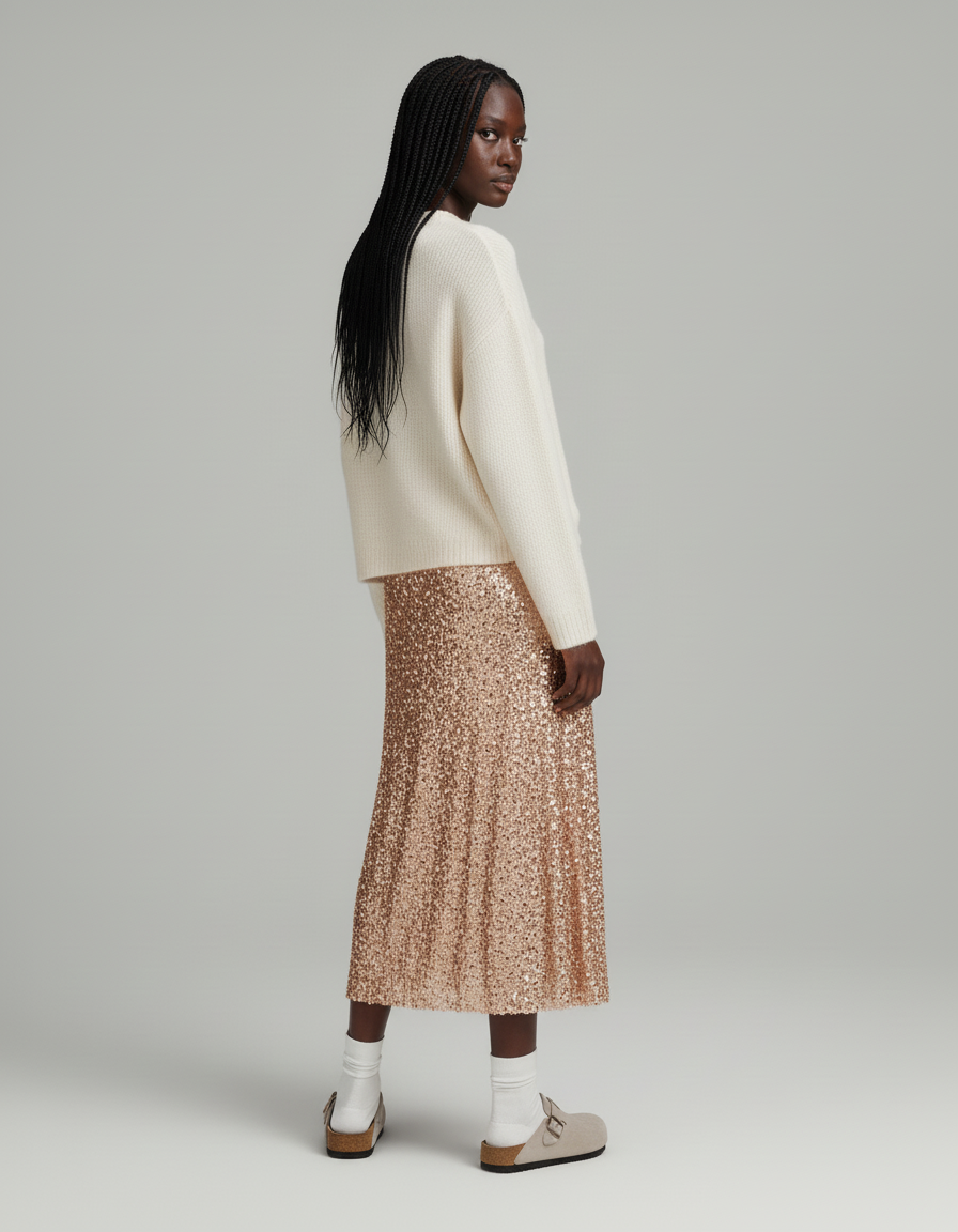 Jupe Longue Paillettes Rose Gold Élégante