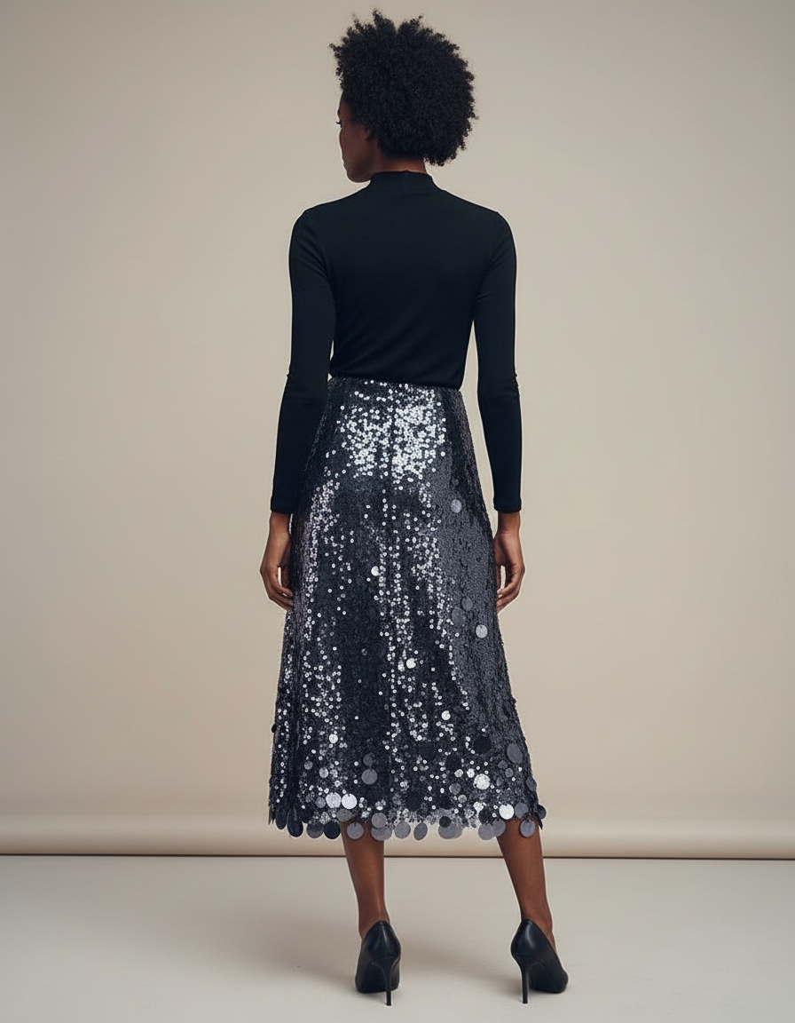 Jupe Longue Paillettes Dégradées Chic