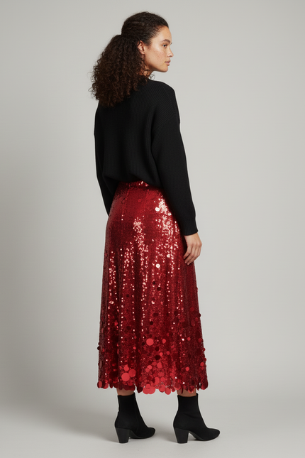 Jupe Longue Rouge Pailletée Chic