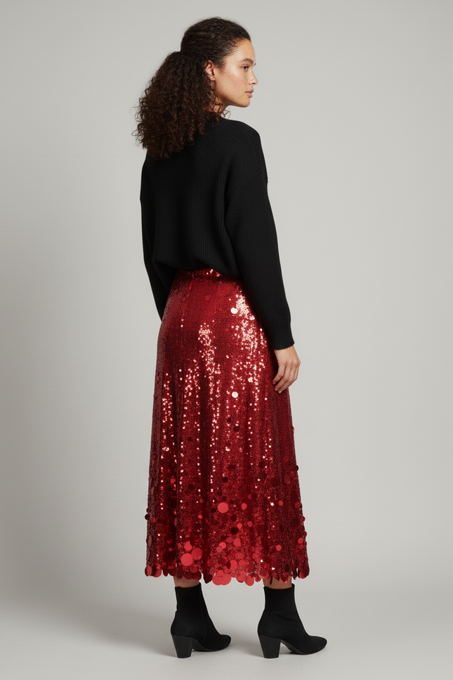 Jupe Longue Rouge Pailletée Chic
