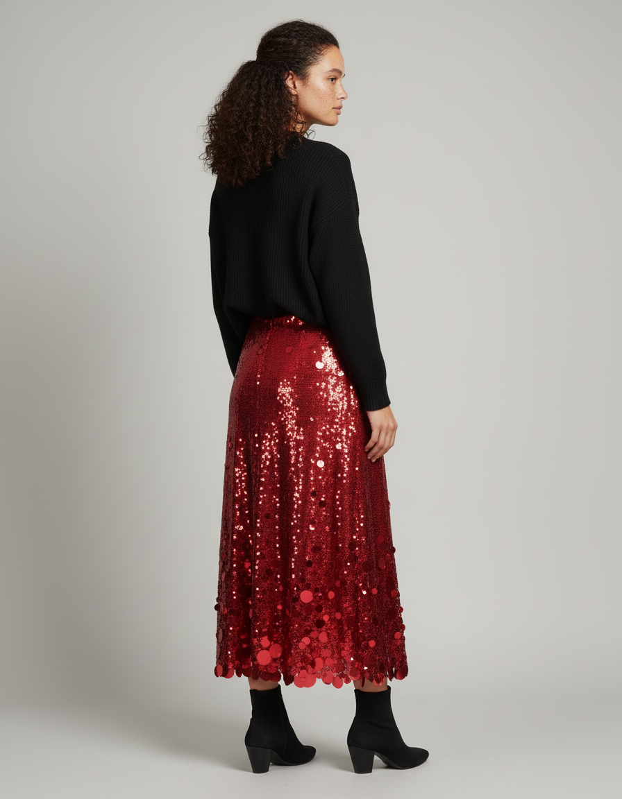 Jupe Longue Rouge Pailletée Chic