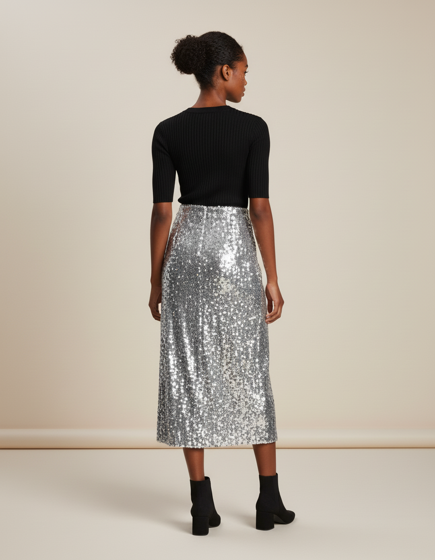 Jupe Longue Argentée Paillettes Chic